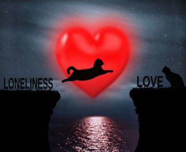 The brave cat is looking for love. He jumps over the abyss. Positive attitude and motivation. clipart