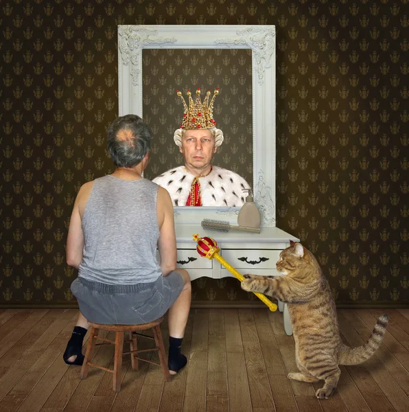 Mann und Katze mit Zepter — Stockfoto