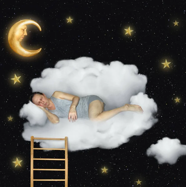 Muž, spící na oblaku 2 — Stock fotografie