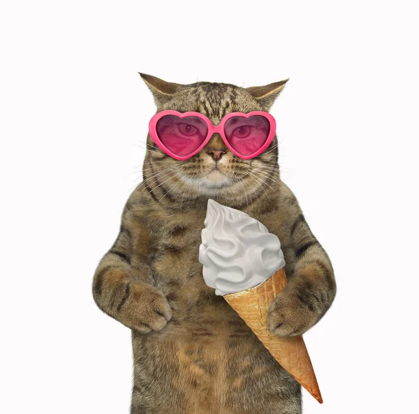 Gato comer um cone de sorvete — Fotografia de Stock