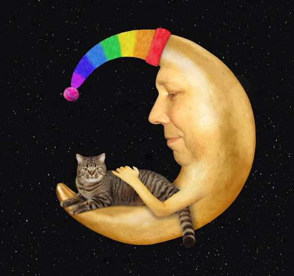 Kot leży na Księżycu w kapeluszu 3 — Zdjęcie stockowe