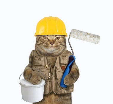 Rulo fırça ve boya tonu ile Kedi