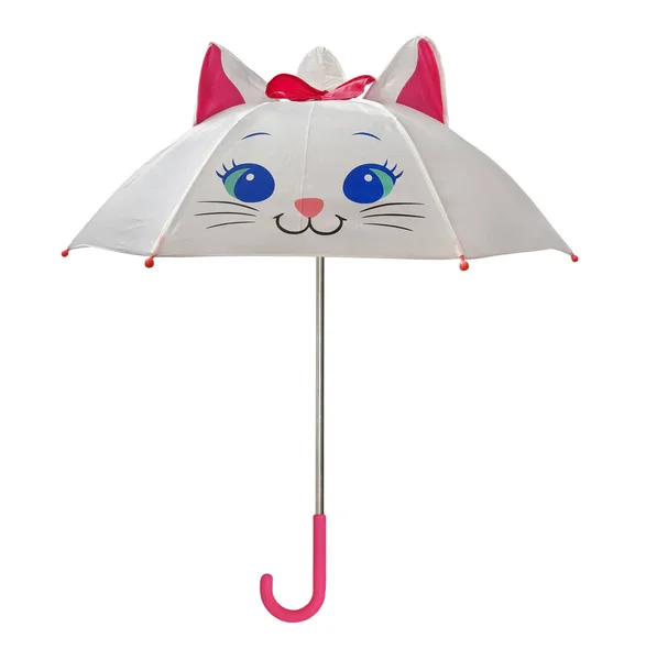Kedi Şeklinde Bir Şemsiye Var Beyaz Arka Plan Zole Edilmiş — Stok fotoğraf
