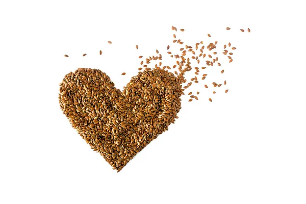 Sign Heart Lined Flax Seeds Concept Healthy Diet Cancer Prevention — Stock Photo, Image