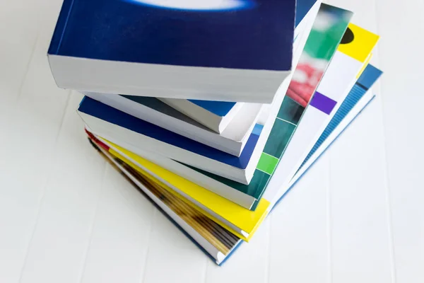 Stack New Colorful Books White Table Concept Back School Education — Stock Photo, Image