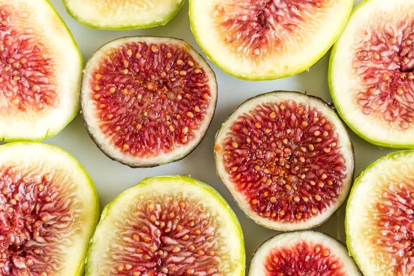 Fondo Frutas Rodajas Rebanadas Jugosos Higos Rojos —  Fotos de Stock