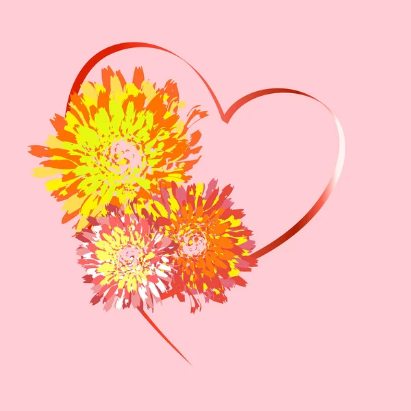 Bloemen Met Hart Concept Wenskaart Valentine Day Maart Vectorillustratie — Stockvector