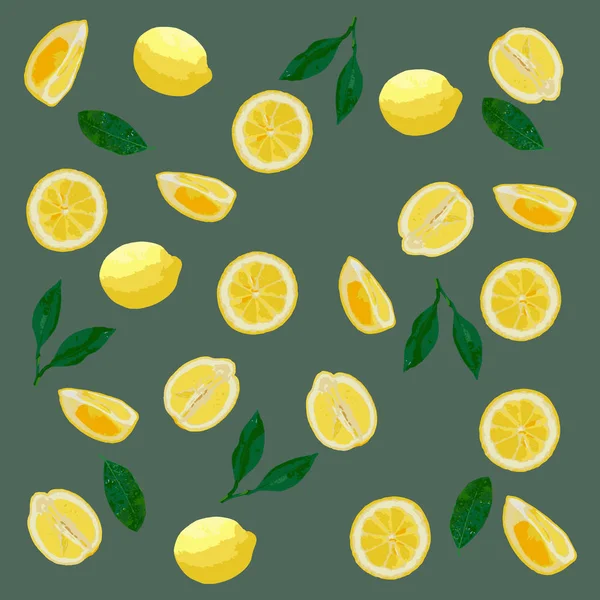 Візерунок Лимонів Пастельних Тонах Сірий Фон Жовті Лимони Яскравий Реалістичний — стоковий вектор
