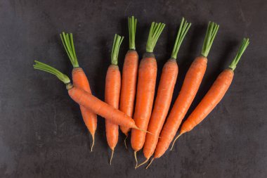 Parlak olgun havuç yaprakları tablosundaki ile. Kavram sağlıklı gıda, vejetaryenlik, çiğ gıda, bir kaynağı karoten ve vitamin A, B .