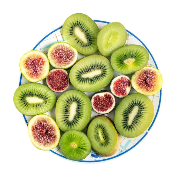 Fette Kiwi Verde Succoso Fichi Rossi Isolato Bianco — Foto Stock