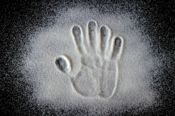 Handprint Scattered Sugar Concept Healthy Eating Diet Control Weight Loss — Stock Photo, Image