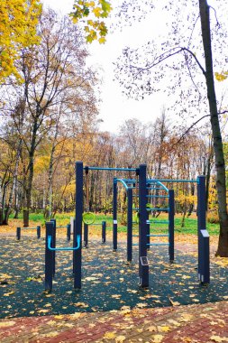  Parkta spor eğitimi için umumi alan. Sokak antrenmanı için spor sahası.