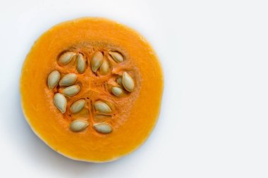 Tohumları hafif arkaplanlı balkabağı. Kabak ezmesi. Konsept - organik gıda, vejetaryenlik, sağlıklı gıda. 