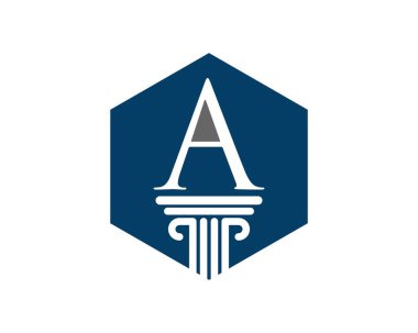 İçinde bir harf baş harfi ve hukuk sütunu olan altıgen bir şekil.