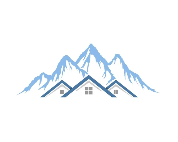 Montaña Azul Abstracta Sencilla Con Casa Lujo — Vector de stock
