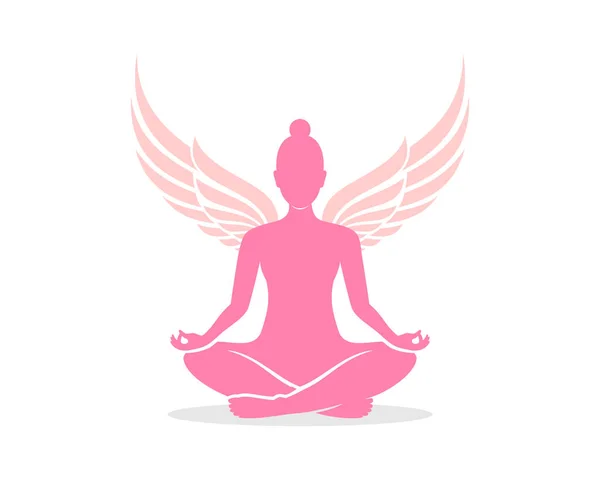 Woman Meditation Pink Wings — Stock Vector