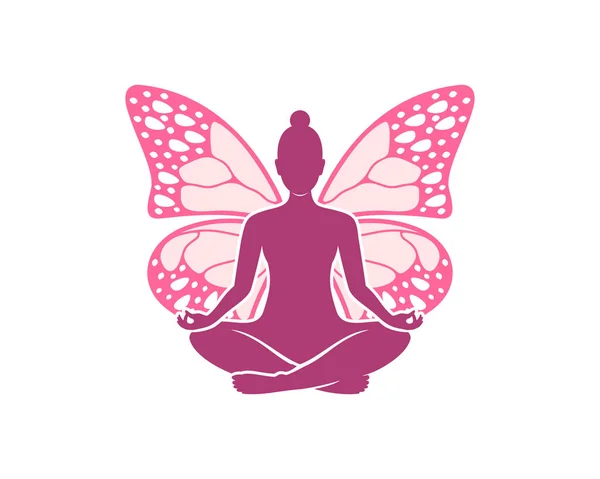 Woman Meditation Butterfly Wings — Stock Vector