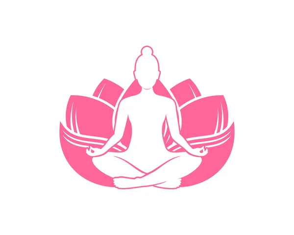 Női Meditáció Lótuszvirágban — Stock Vector