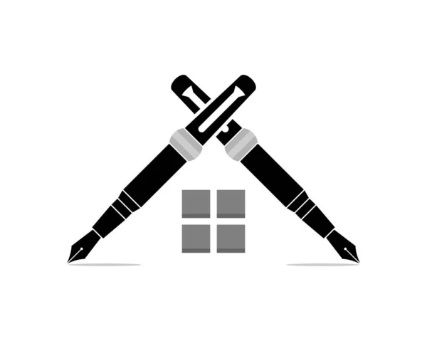 Pluma Cruzada Con Casa Ventana Centro — Vector de stock