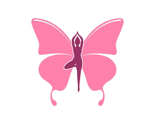 Mujer Yoga Con Alas Mariposa — Vector de stock