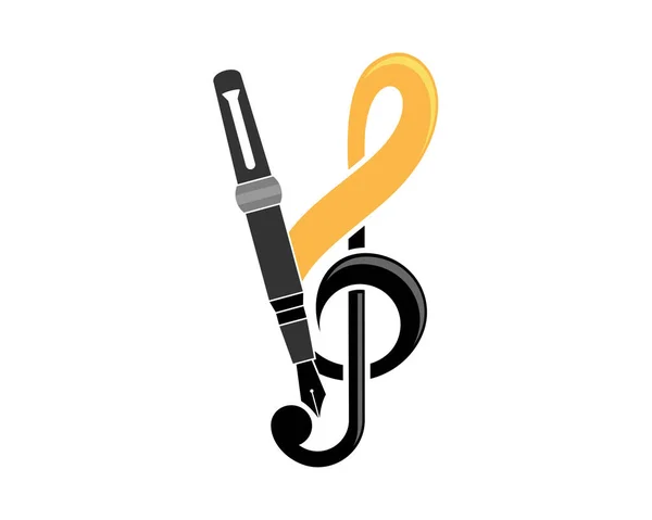 Combinazione Chiave Nota Musica Con Penna — Vettoriale Stock