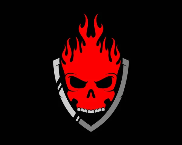 Fire Skull Head Shield — Stock Vector