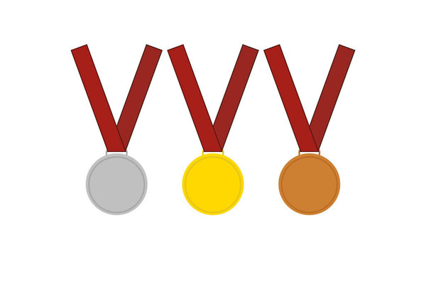 Set of gold, silver and bronze medals. Vector icon