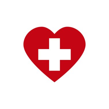 Beyaz haçlı kırmızı kalp. Hastanenin sembolü