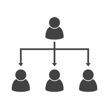 Delegasyon kavramı vektörü. Proje yönetimi. Takım çalışması. İnsanların piktogramları. Şirket hattı. Vektör çizimi