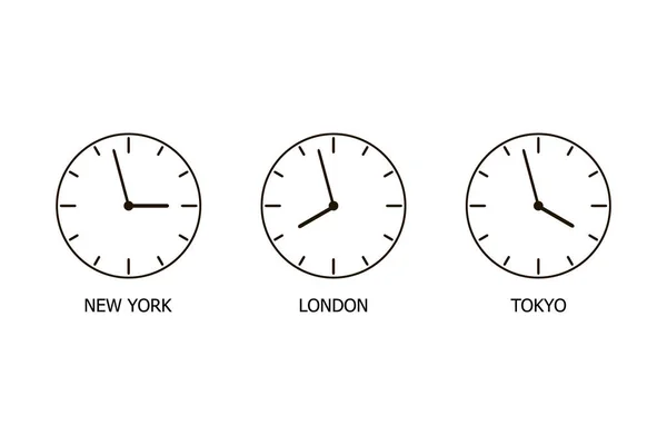 Conjunto Reloj Hora Mundial Reloj Tiempo Ilustración Vectorial — Archivo Imágenes Vectoriales