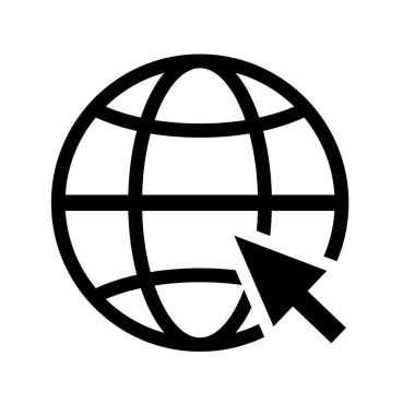 Dünya vektör simgesi. Web simgesi. İnternet tabelasına git. İnternet erişim işareti. Vektör illüstrasyonu