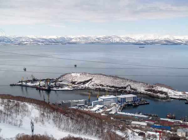 Panorama Petropavlovsk Kamchatsky Petrovsky Sopka Nisan Ayında Bahar Üzerinde Gözlem — Stok fotoğraf