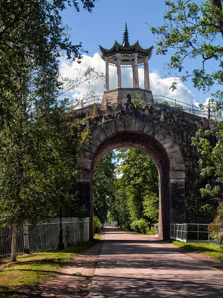 Por Encima Carretera Con Exuberantes Árboles Las Torres Carretera Túnel — Foto de Stock