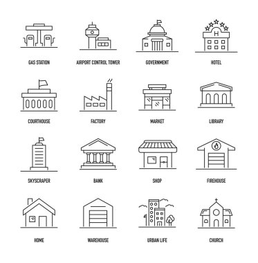 Binalar Icon Set, vektör çizim 