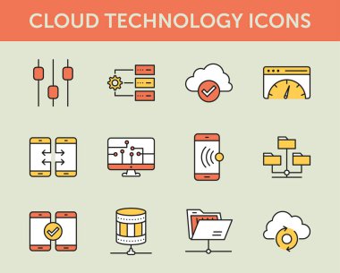 Bulut teknoloji hattı simgeler renkte