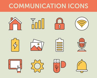 iletişim renkli çizgi simgeler, vektör   