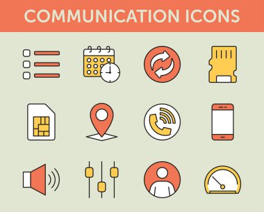 iletişim renkli çizgi simgeler, vektör   