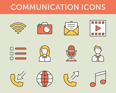 iletişim renkli çizgi simgeler, vektör