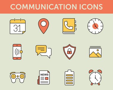 iletişim renkli çizgi simgeler, vektör