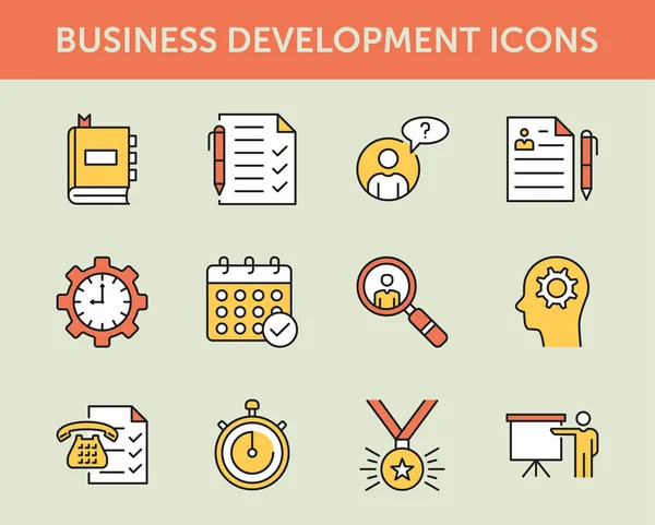 Negócios Gestão Ícones Linha Coloridos —  Vetores de Stock