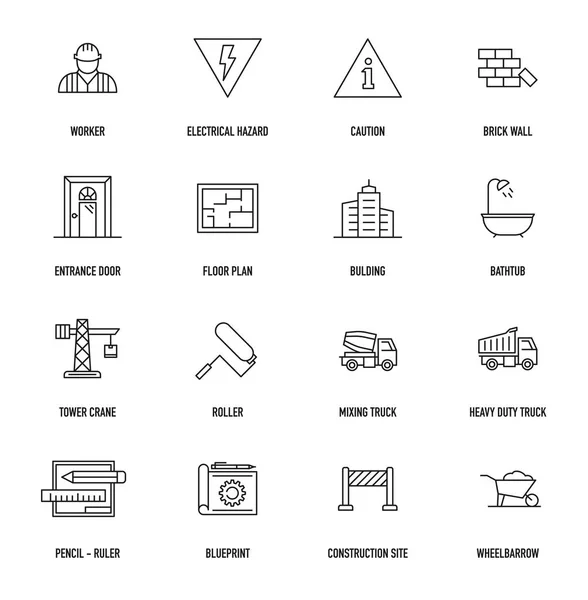 Építési Icon Set Vektoros Illusztráció — Stock Vector