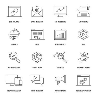 Dijital pazarlama Icon Set, vektör çizim 