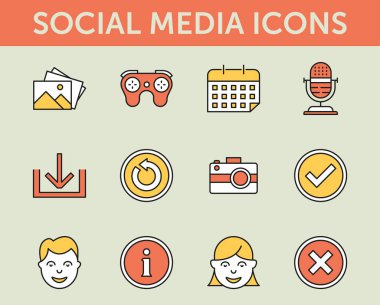 Sosyal medya renkli çizgi simgeler, vektör