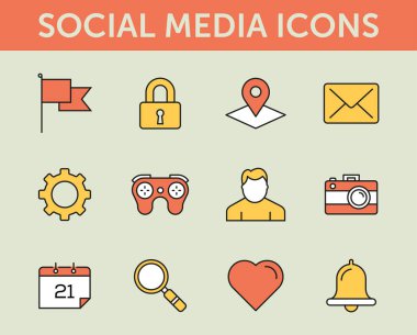 Sosyal medya renkli çizgi simgeler, vektör