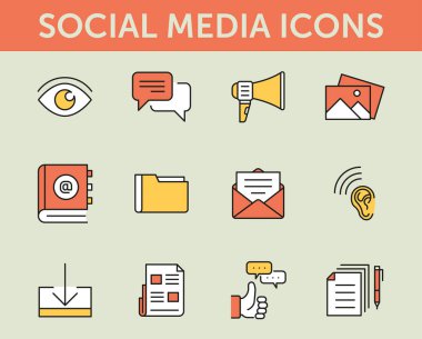 Sosyal medya renkli çizgi simgeler, vektör