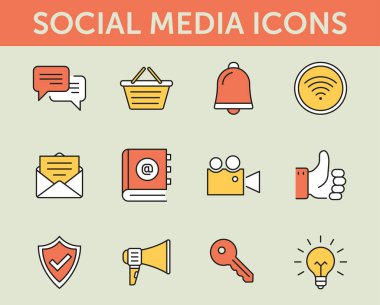 Sosyal medya renkli çizgi simgeler, vektör