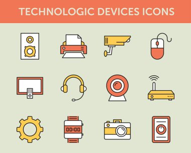Teknolojik cihazlar renkli çizgi simgeler