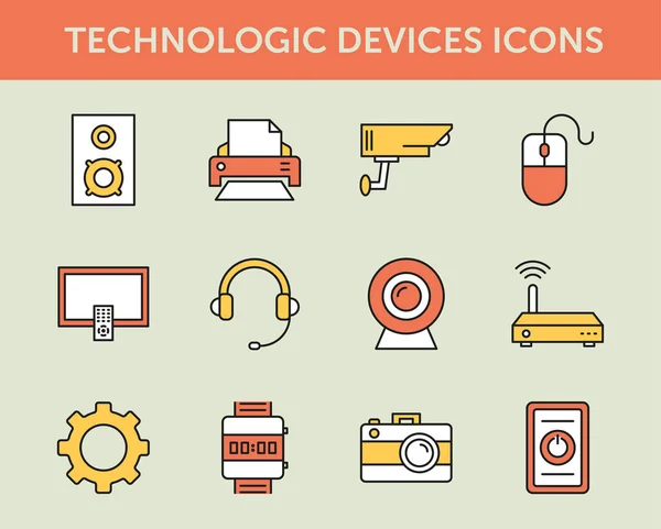 Технологічні Пристрої Кольорові Лінії Піктограми — стоковий вектор