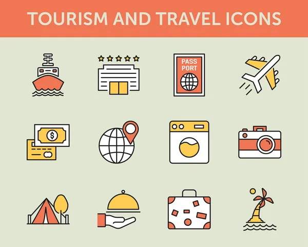 Turismo Viajes Iconos Línea Colores — Archivo Imágenes Vectoriales