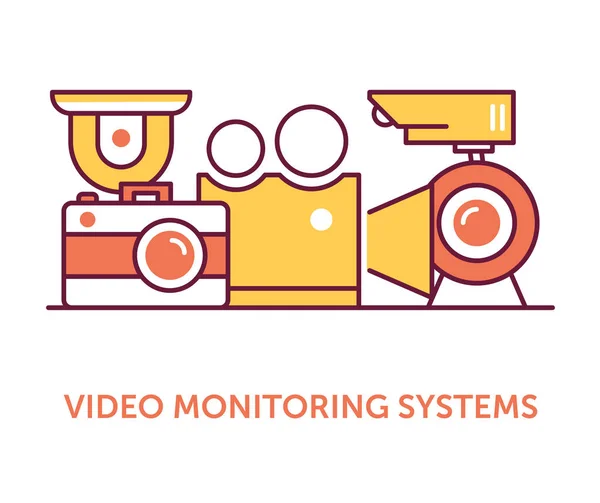 Monitoring Systemen Videopictogrammen Vectorillustratie — Stockvector